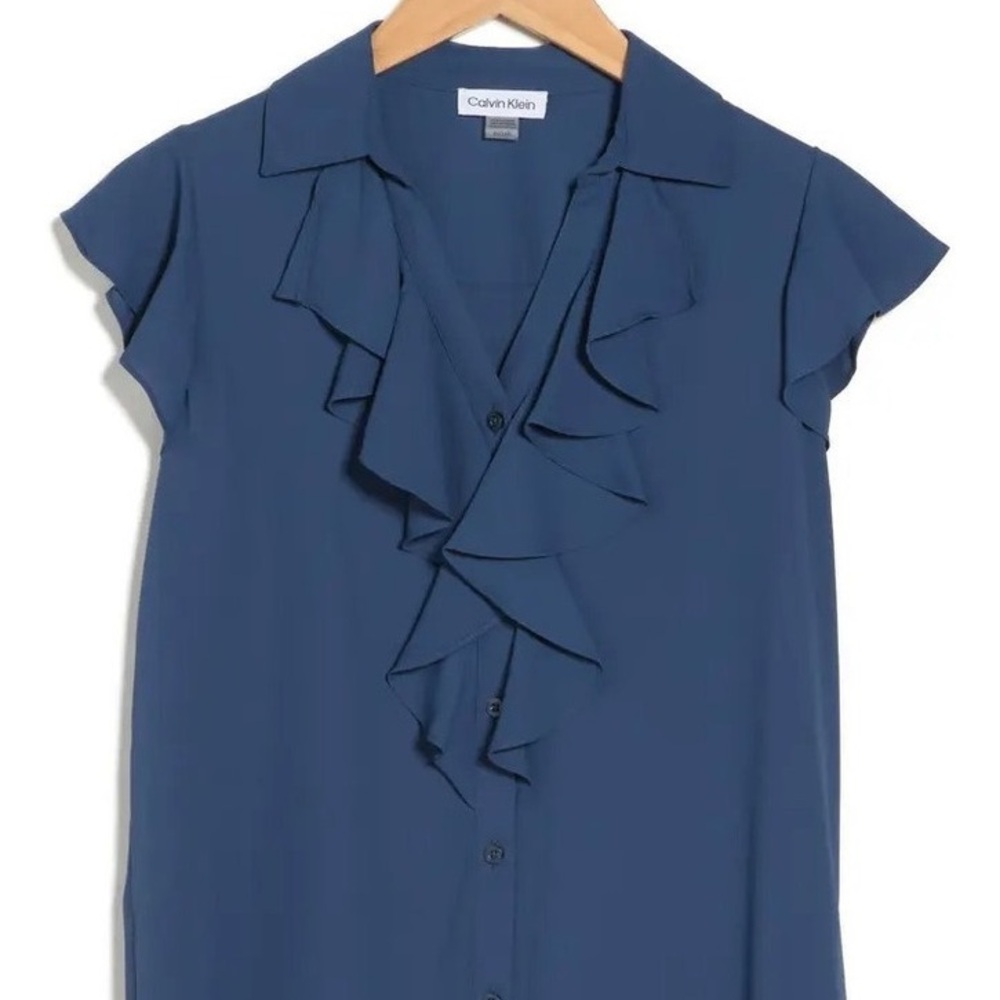 Calvin Klein Women's Navy Ruffle Blouse